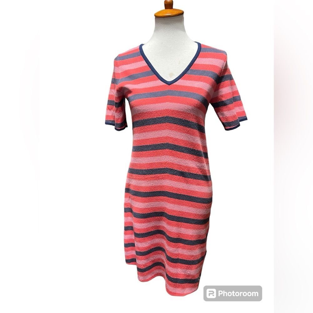 Ted Baker London Womens Size 1 ( 0 - 2 ) Pink Blue Striped Knit Dress Pr…